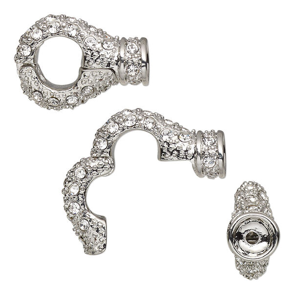 Clasp, magnetic, glass rhinestone and silver-plated "pewter" (zinc-based alloy), clear, 20x14.5mm stardust cuff. Sold individually. image number 0