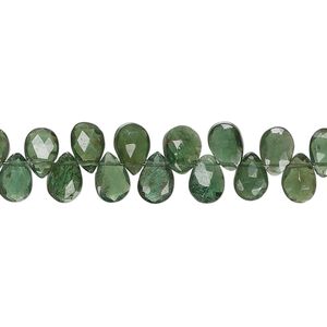 Green apatite 1pkg1, hand-cut top-drilled faceted puffed teardrop bead natural 4 inch 6x4mm-7x5mm