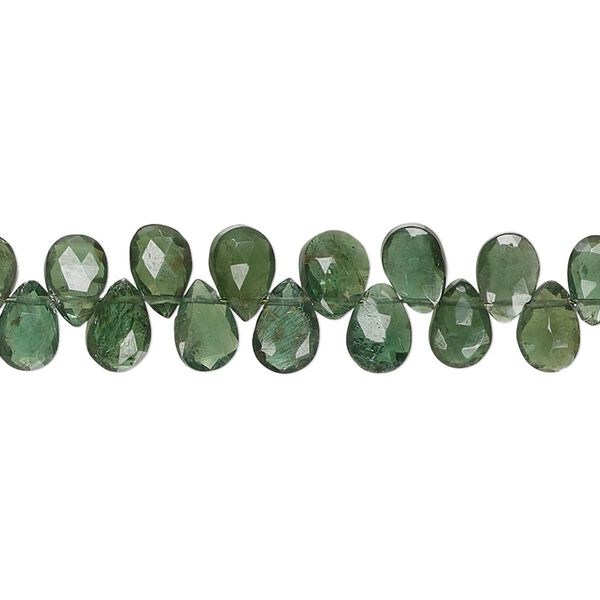 Green apatite 1pkg1, hand-cut top-drilled faceted puffed teardrop bead natural 4 inch 6x4mm-7x5mm image number 0