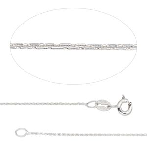 Chain 1pkg1 sterling silver Boston link, 0.5mm / springring clasp, Gossamer™ 18 inch
