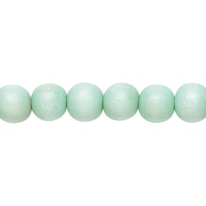 Bead 1pkg1, Taiwanese cheesewood (dyed / waxed), seafoam, 7-8mm round, 15-1/2 to 16 inches.