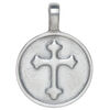 Pendant 1pkg1 "pewter" (zinc alloy), 43x31mm 1sided round with cross design. image number 0