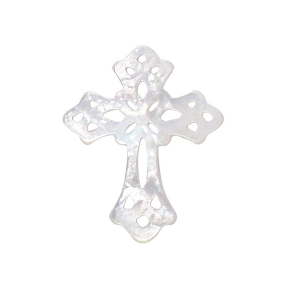 Focal, gold lip shell (natural), 30x24mm hand-cut double-sided cross, Mohs hardness 3-1/2. Sold individually. image number 0