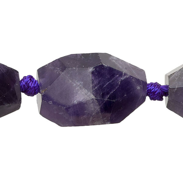 Bead, banded amethyst (natural), large faceted nugget, Mohs hardness 7. Sold per 16-inch knotted strand. image number 0