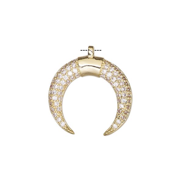 Drop, cubic zirconia and gold-finished brass, clear, 20x19mm single-sided naja. Sold individually. image number 0