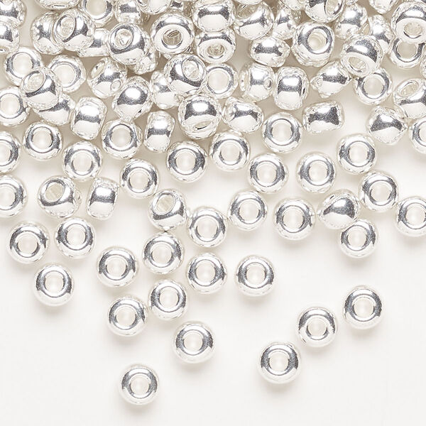 Seed bead, Miyuki, glass, pkg/4g, #6 rocaille, opaque silver-plated, (RR-961). image number 0
