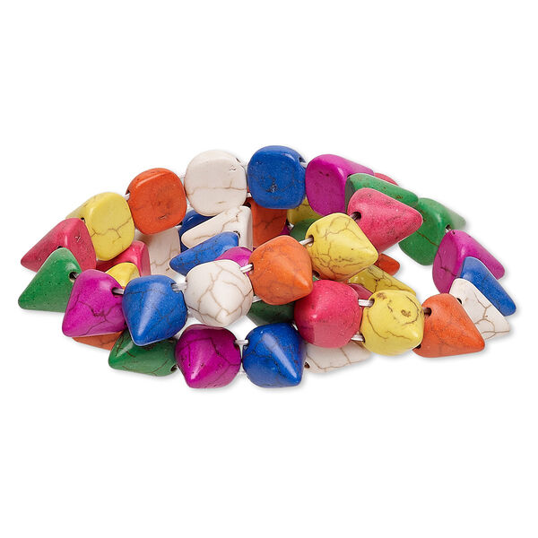 Bracelet mix, stretch, "turquoise" (imitation) resin, multicolored, 14mm spike, 7 inches. Sold per pkg of 3. image number 0