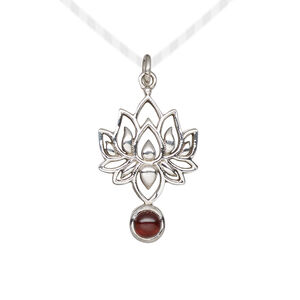 Garnet / sterling silver 1pkg1, antiqued lotus drop natural 22.5x14.5mm