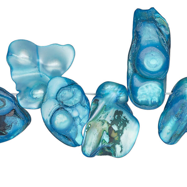 Pearl, cultured freshwater (dyed), electric blue, 12x7mm-28x12mm top-drilled double baroque, D- grade, Mohs hardness 2-1/2 to 4. Sold per 15-inch strand. image number 0