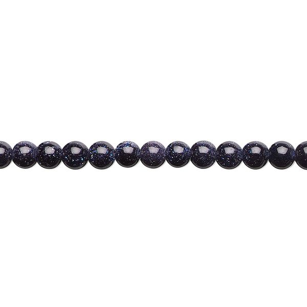 Bead, blue goldstone (glass) (man-made), 4mm round. Sold per 15-1/2" to 16" strand. image number 0