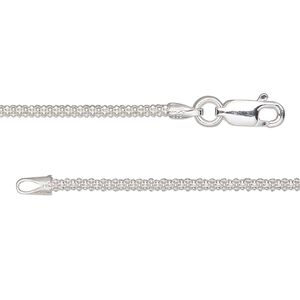 Chain 1pkg1 sterling silver popcorn, 1.8mm / lobster claw clasp, 7.5 inch