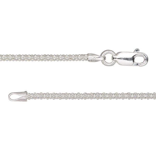 Chain, e-coated sterling silver, 1.8mm popcorn, 7-1/2 inches with lobster claw clasp. Sold individually. image number 0
