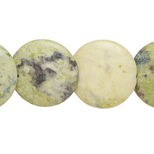Serpentine 1pkg1, lentil-drilled puffed flat round bead natural, 14 inch 19-21mm
