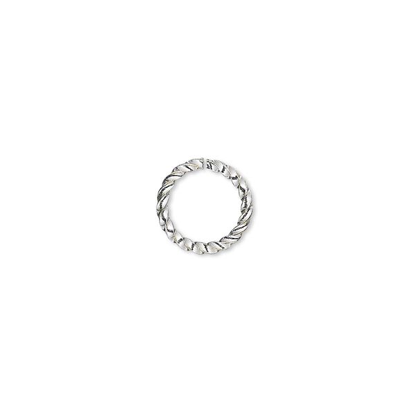 Jump ring, silver-plated brass, 10mm twisted round, 7.7mm inside diameter, 16 gauge. Sold per pkg of 1,000. image number 0