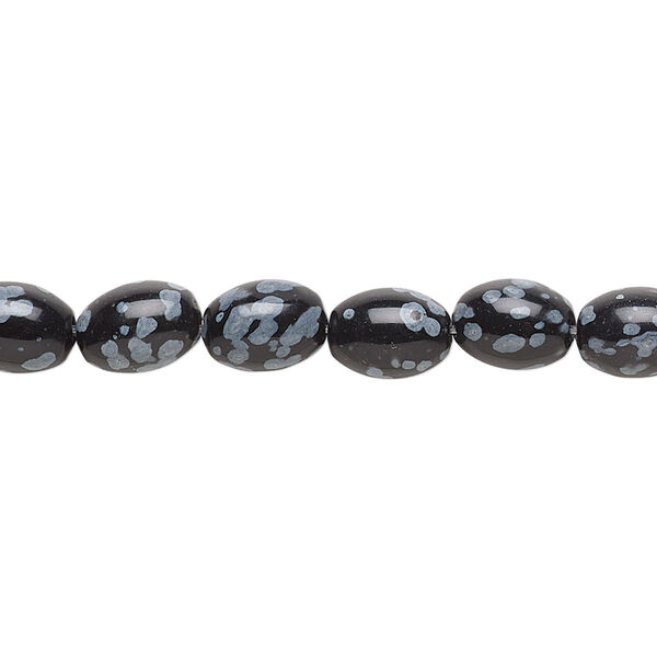 Bead, snowflake obsidian (natural), 8x6mm oval, B grade, Mohs hardness 5 to 5-1/2. Sold per 15-1/2" to 16" strand. image number 0