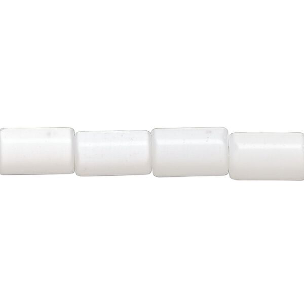 Bead, cat's eye glass (fiber optic glass), white, 11x7mm round tube. Sold per 14-inch strand, approximately 35 beads. image number 0