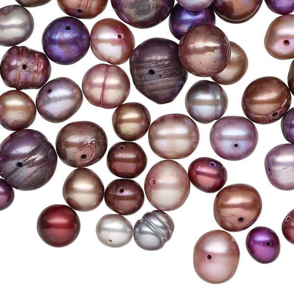 Pearl mix, cultured freshwater pearl (dyed), multi-purple, 4mm-14x12mm semi-round, Mohs hardness 2-1/2 to 4. Sold per 2-ounce pkg, approximately 80 beads. image number 0