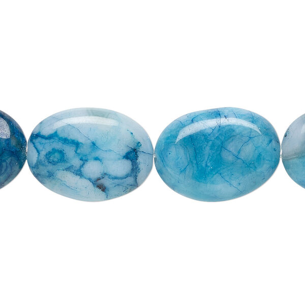 Bead, crazy lace agate (dyed), blue, 18x13mm oval, B grade, Mohs hardness 6-1/2 to 7. Sold per 15-1/2" to 16" strand. image number 0