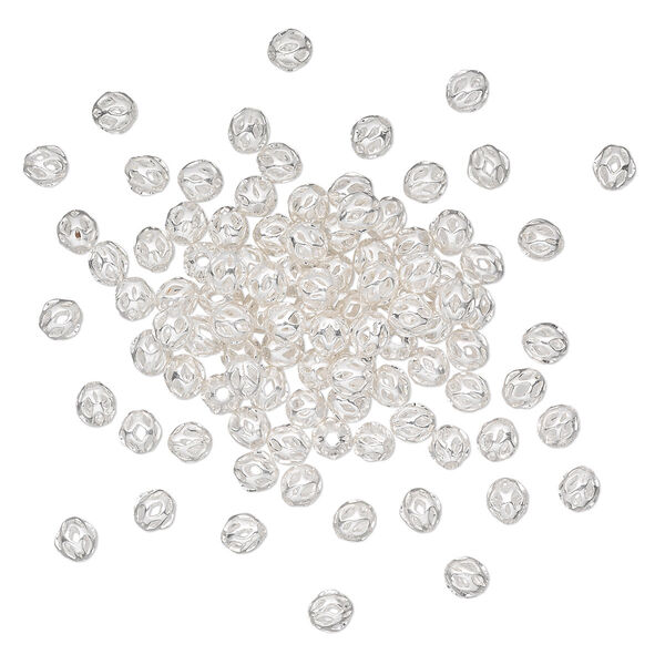 Bead, silver-plated brass, 4mm cutout round. Sold per pkg of 100. image number 0