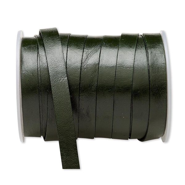 Cord, leather, green, 12mm flat. Sold per 25-yard spool. image number 0