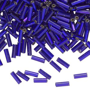 Bugle bead glass 1pk #3 round tube, 50 gram silver-lined opaque cobalt blue