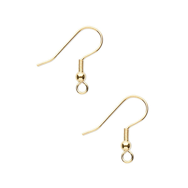 Ear wire, gold-finished stainless steel, 20mm fishhook with 3mm ball and 4mm coil with open loop, 21 gauge. Sold per pkg of 500 pairs. image number 0