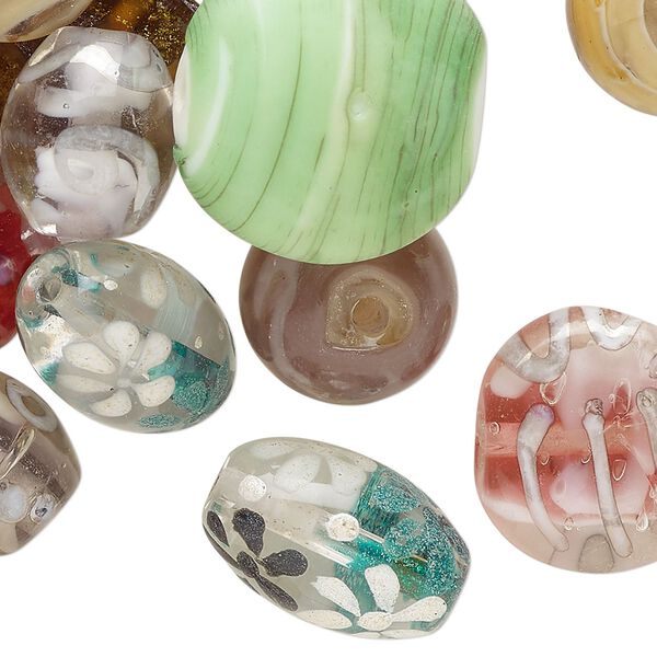 Bead mix, lampworked glass, opaque and translucent mixed colors, 8mm-23x21mm mixed shapes. Sold per pkg of 40. image number 0