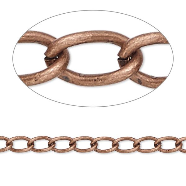 Chain, antique copper-plated brass, 4mm curb. Sold per pkg of 5 feet. image number 0