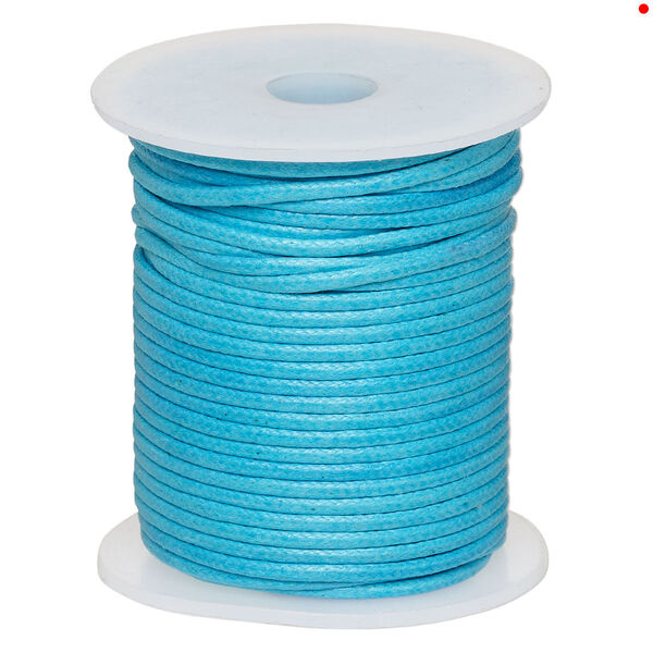 Cord, waxed cotton, turquoise blue, 2mm, 50+ pound test. Sold per 25-meter spool. image number 0
