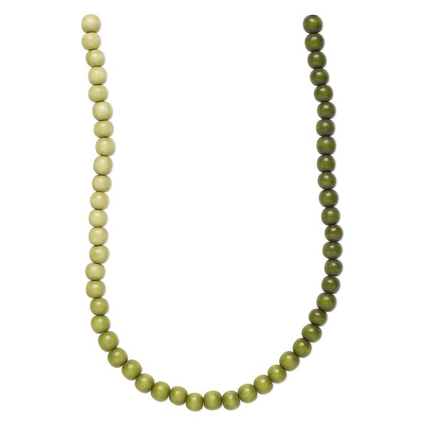 Bead 1pkg1, Taiwanese cheesewood (dyed / waxed), green ombre, 7-8mm round, 15-1/2 to 16 inches. image number 0