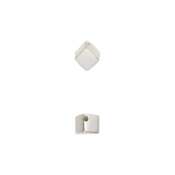 Bead, sterling silver, 7mm diagonally-drilled cube. Sold individually. image number 0