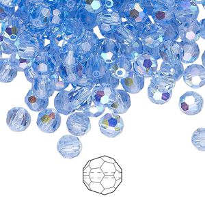 Bead 576pk light sapphire AB, Preciosa Czech crystal 5mm round
