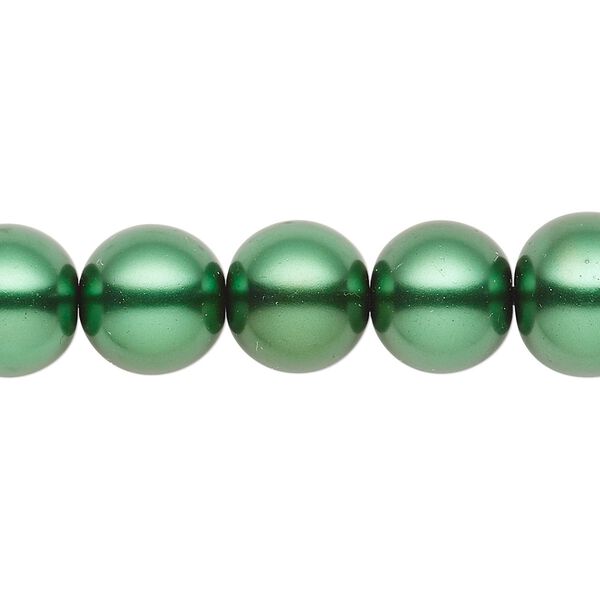 Bead, crystal pearl, forest green, 11-12mm round. Sold per 15-1/2" to 16" strand, approximately 30 beads. image number 0
