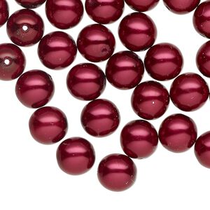 Czech glass 1pkg50, round druk bead pearl-coated crimson 8mm