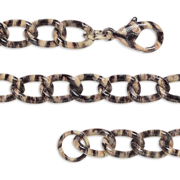 Chain, painted steel, black and brown, 7mm twisted curb with stripe pattern, 6-1/2 inches with lobster claw clasp. Sold individually. image number 0