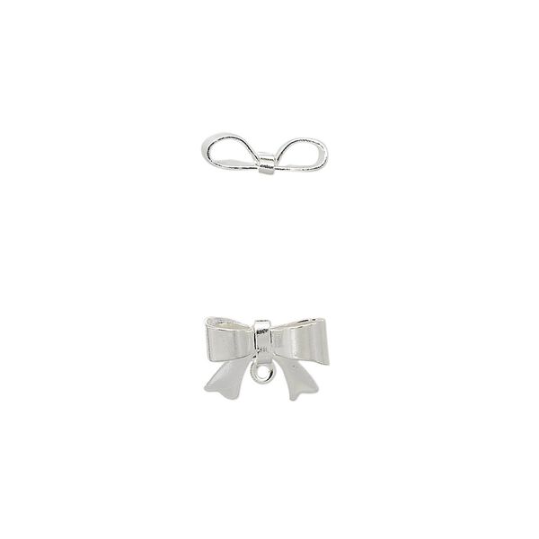 Drop, silver-plated brass, 10x7mm bow with loop. Sold per pkg of 10. image number 0