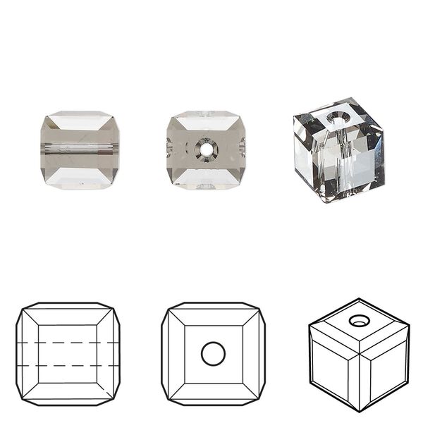Bead 6pk black diamond, Crystal Passions® 8mm cube 5601 image number 0