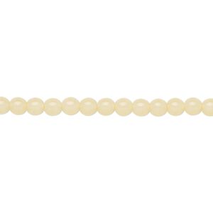 Bead, Czech dipped décor glass druk, opaque cream, 4mm round. Sold per 15-1/2" to 16" strand.