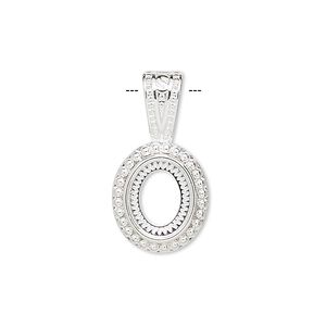 Pendant, silver-plated "pewter" (zinc-based alloy), 24.5x13mm oval with rope design and 10x8mm oval setting. Sold per pkg of 4.