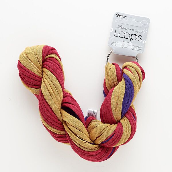 Cord, tee shirt, cotton (dyed) and silver-finished steel, burgundy / purple / light brown, 20-24mm wide with 44mm ring, 30-inch continuous loop. Sold per pkg of 12. image number 0
