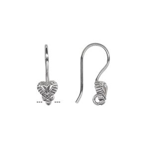 Ear wire fishhook 1pkg4 sterling silver, 18mm fancy heart / open loop, 18-20 gauge antiqued 2 pair