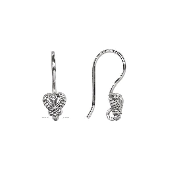 Ear wire fishhook 1pkg4 sterling silver, 18mm fancy heart / open loop, 18-20 gauge antiqued 2 pair image number 0