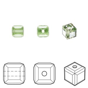 Bead 6pk peridot, Crystal Passions® Regenerated 6mm cube 5601