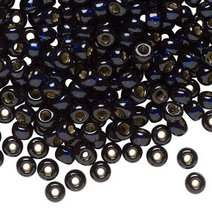 Seed bead, Miyuki, glass, pkg/25g, #6 rocaille, Duracoat® transparent silver-lined dark navy blue, (RR-4282).