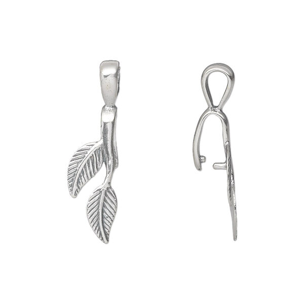Bail, ice-pick, antiqued sterling silver, 20x7mm double leaf, 6mm grip length. Sold individually. image number 0
