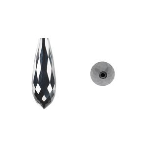 Bead, cubic zirconia, black, 20x7mm half-drilled faceted teardrop, Mohs hardness 8-1/2. Sold individually.