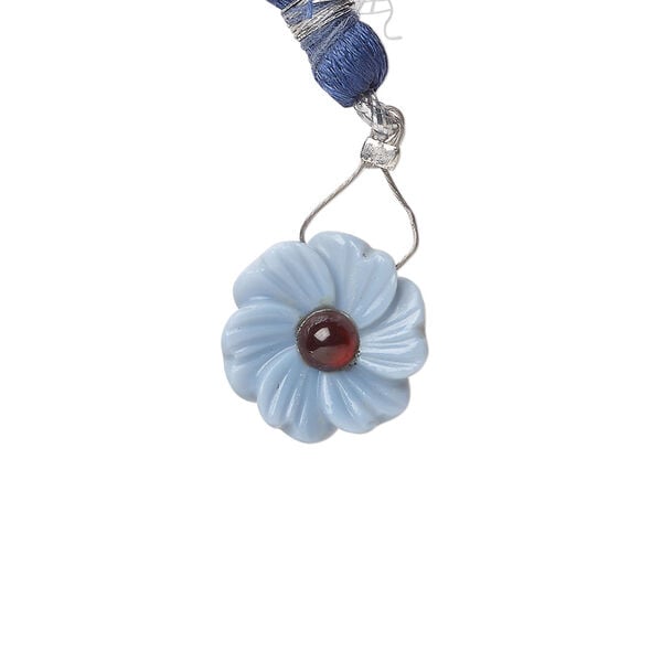 Blue opal / garnet 1pkg1, top-drilled hand-cut 1sided carved flower bead natural, 14mm image number 0