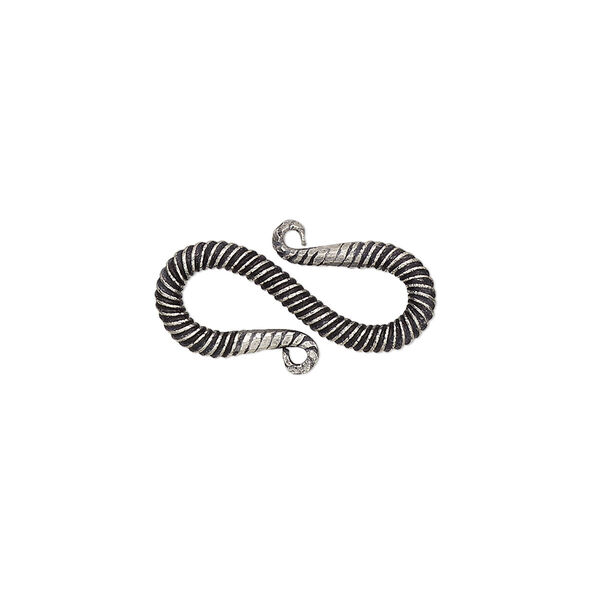 Clasp, S-hook, antiqued sterling silver, 21x11mm with twisted design. Sold individually. image number 0