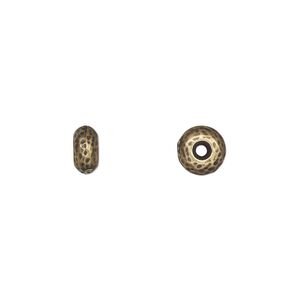 Bead, TierraCast®, "Hammertone" collection, antique brass-plated pewter (tin-based alloy), 7x4mm hammered rondelle. Sold per pkg of 4.