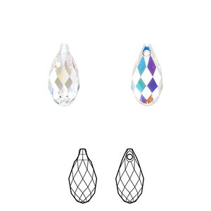 Briolette 2pk crystal AB, Crystal Passions® 13x6.5mm pendant drop 6010